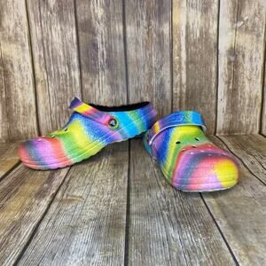 CROCS Spray Tie-Dye Faux Fur Lined Clogs W-10 M-8